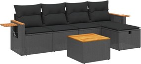 vidaXL 6 részes fekete polyrattan kerti ülőgarnitúra párnákkal