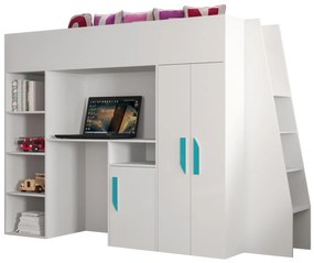 Kombinált gyerekágy 90 cm Puro 15 (matt fehér + fényes fehér + türkiz fogantyúk). 1087099