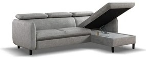 NISA kinyitható L-alakú sarokkanapé tárolóval, szürke, jobb oldali
