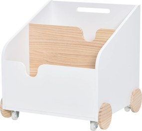 HOMCOM Fa Játék Tároló Doboz 2 Részes, Kerekekkel, Lapos Fogantyúval, Gyermek Könyvespolc Kerekekkel Gyerekszobába 40x43x43 cm Fehér és Természetes |