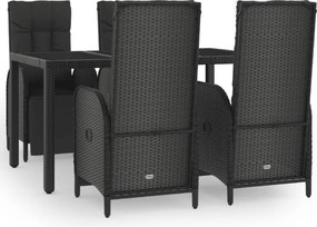 vidaXL 5 részes fekete polyrattan kerti étkezőgarnitúra párnákkal
