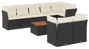 9 részes fekete polyrattan kerti ülőgarnitúra párnákkal