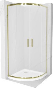 Mexen Rio, szögletes zuhany tolóajtóval 80 (ajtó) x 80 (ajtó) x 190 cm, 5mm matt üveg, arany profil + fehér SLIM zuhanytálca, 863-080-080-50-30-4110G