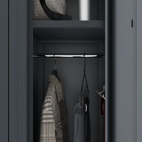 Pléh öltözőszekrény talpazaton, négymodulos, polcokkal KACPER II, 600 x 1800 x 500 mm, antracit