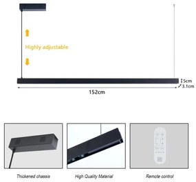 Immax NEO 07307L-LED dimmelhető kábelen függesztett csillár MADEIRA 33W/230V Wi-Fi Tuya 152 cm fekete