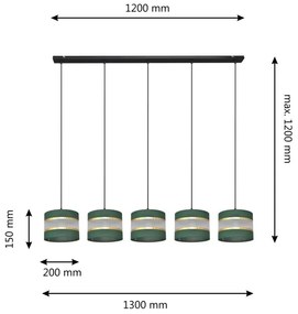 Csillár zsinóron HELEN 5xE27/15W/230V zöld/arany
