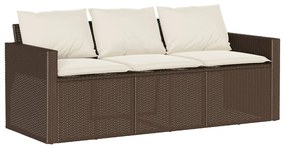3 személyes barna polyrattan kerti kanapé párnával