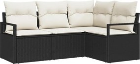 vidaXL Kanapé Szett párnával tárolóval 4 pcs Fekete és Krém polirattan