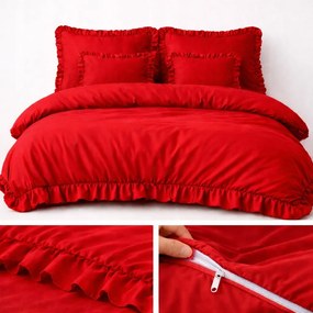 Ágyneműhuzat 160x200 Fodros Szett 3 Részes Mikroszálas Piros Szín