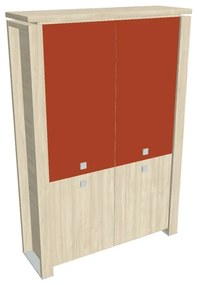 Verno+ magas szekrény 140 x 46 x 210 cm, kombinált ajtó, akác / narancs
