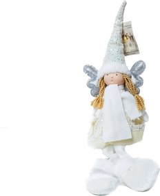 LED-es ülő textil angyal krém 55 cm