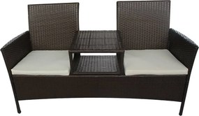 vidaXL barna kétszemélyes polyrattan kerti kanapé italtartó asztallal