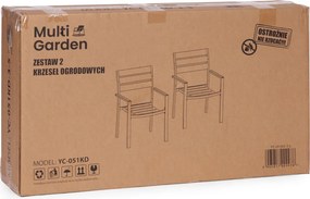 Kerti szék, MultiGarden YC-051KD-4-5, fehér/sötétszürke, 54,5 x 52 x 89 cm, acél keret, HDPE ülő- és háttámla, 150 kg teherbírás, 2 db-os szett