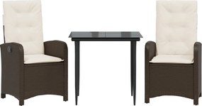 vidaXL 3 részes barna polyrattan kerti étkezőgarnitúra párnával