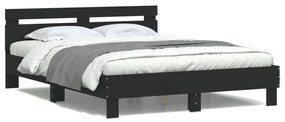 fekete ágykeret fejtámlával és LED-del 140 x 190 cm