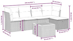 6 részes fekete polyrattan kerti ülőgarnitúra párnákkal