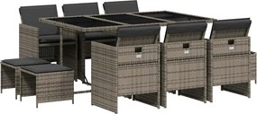 vidaXL 11 részes szürke polyrattan kerti ülőgarnitúra párnákkal