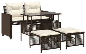 4 részes barna polyrattan üveg kerti ülőgarnitúra párnákkal