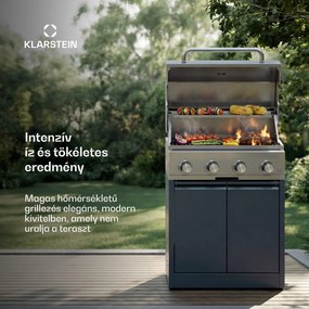 Klarstein WaldChef gázgrill | 4 égő | 30 mbar | 12800 W | Öntöttvas rács | Rozsdamentes acél