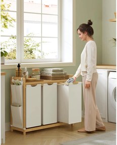 Szennyeskosár 3 rekesszel, 3 x 50 l, 94 x 33 x 78 cm, krémfehér