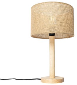 Rusztikus asztali lámpa fa és lenvászon árnyékolóval, természetes színben, 25 cm - Mels