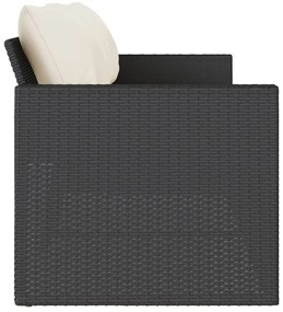 Fekete 3 személyes polyrattan kerti kanapé párnákkal