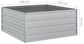 ezüstszínű horganyzott acél kerti magaságyás 100 x 100 x 45 cm