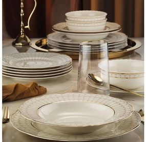 24 darabos elegáns fehér-arany porcelán étkészlet