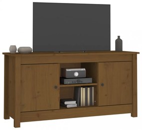 mézbarna tömör fenyőfa TV-szekrény 103 x 36,5 x 52 cm