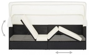 fekete polyrattan kerti kanapé napellenzővel