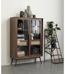 Sötétbarna tálalószekrény tolóajtóval, tölgyfa dekorral 110x160 cm Barrali – Unique Furniture