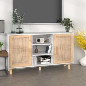 fehér tömör fenyő/természetes rattan tálalószekrény 105x30x60cm