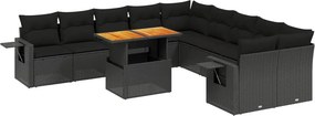 vidaXL 11 részes fekete polyrattan kerti ülőgarnitúra párnákkal