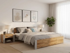 Ágy IKAROS 180 x 200 cm, tölgy artisan/szürke Ágyrács: Léces ágyrács, Matrac: Deluxe 10 cm matrac