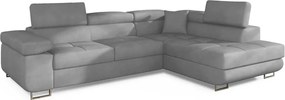 Világosszürke bársony kinyitható-tárolóhelyes sarokkanapé (jobb oldali-L alakú) Anton – ELTAP