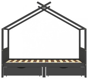 fiókos sötétszürke tömör fenyőfa gyerekágykeret 90 x 200 cm