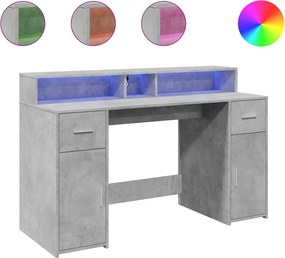 vidaXL betonszürke szerelt fa íróasztal LED-világítással 140x55x91 cm