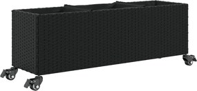 vidaXL fekete polyrattan növénytartó kerékkel/3 cseréppel 107x32x38 cm