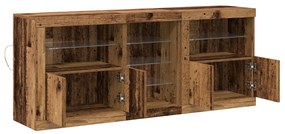 szekrény LED lámpákkal Régi fa 162x37x67 cm Fából készült
