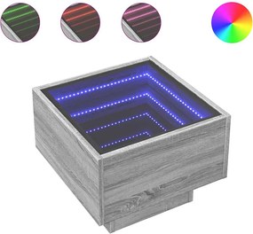 vidaXL szürke sonoma színű szerelt fa kisasztal LED-del 40x40x30 cm