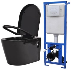 Falra szerelhető fekete kerámia WC rejtett öblítőtartállyal