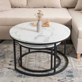 Dohányzóasztal szett fehér márvány hatású felülettel DAFNE MAX