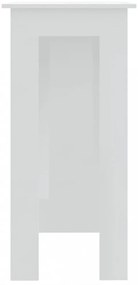 magasfényű fehér szerelt fa bárasztal polccal 102x50x103,5 cm