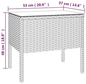 barna polyrattan és edzett üveg kisasztal 53 x 37 x 48 cm
