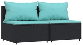 3 részes fekete polyrattan kerti ülőgarnitúra párnákkal