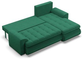 Tokio sarokkanapé, 2 ágyneműtartóval, bársony, jobboldali, zöld