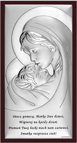 Ezüst Szűz Mária kép barna keretben 20x38 cm