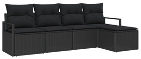 Kerti Kanapé Szett 5 pcs Fekete Poli rattan, porfestett acél