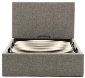 Szürke kárpitozott ágyneműtartós egyszemélyes ágy ágyráccsal 90x200 cm Nahiri – Kave Home