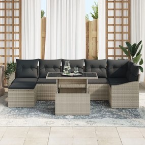 8 Darabos Kertikanapé Szett Párnákkal Világosszürke Poli Rattan